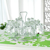 包邮欧式创意玻璃水杯套装耐热无铅杯子套装带杯架家用茶杯具架盘