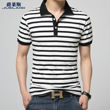夏季新款翻领条纹男士短袖POLO衫韩版修身青年上衣半袖休闲T恤潮