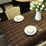 棉麻欧式桌布咖啡色格子布艺餐桌布外贸宜家西餐厅台布茶几盖布