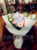 郑州同城鲜花速递情人节生日粉色绣球玫瑰桔梗混搭韩式鲜花花束