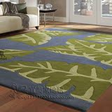 新中式绿色条纹地毯客厅茶几沙发地毯卧室床边样板间手工地毯定制