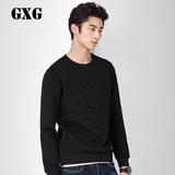 [新品]GXG男装 秋季韩版修身黑色休闲圆领卫衣男套头#63831012