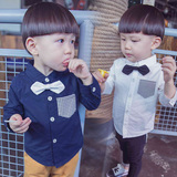 宝宝加绒男童韩版长袖领结衬衫婴幼儿童打底衫01234岁小童潮上衣