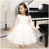 春秋款儿童白色婚纱花童礼服裙连衣裙女童宝宝公主蓬蓬裙钢琴表演
