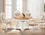 包邮顺德家具品牌欧式餐桌描金餐台圆桌实木天然大理石餐桌椅组合