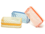 超值款 日本 透明方形三层PVC防水波点化妆包 收纳包 洗漱包 长款