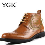YGK 新品男士高帮雕花布洛克鞋春季商务正装系带平跟皮鞋4524