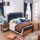 奢漫实木床 美式乡村真皮床简约软靠1.8m双人床1.5米深色皮床婚床