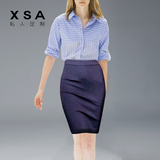 XSA2016秋新款气质修身职业套装裙女长袖衬衫包臀一步裙两件套OL