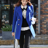 韩版2015秋冬季女装大码纯色中长款气质保暖修身羊毛呢大衣外套