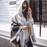 香港代购ZARA正品女款羊绒带帽保暖流苏围巾披肩两用加厚斗篷披肩