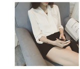 2015秋装韩国新款显瘦V领上衣衬衫纯色长袖女士衬衣 雪纺衫 衬衫