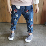 特价童童小园韩国代购童装2016秋装款ROK男童女童儿童米奇牛仔裤