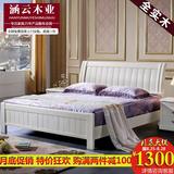 简约现代实木床中式橡木床单双人1.8米床 加厚实木婚床高箱储物床