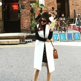 2016春夏新款韩版女装时尚显瘦OL气质西装白色马甲中长款外套正品