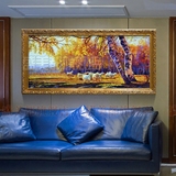 手绘欧式风景油画秋色客厅沙发背景办公室别墅横幅手工装饰画定制