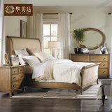美式新古典实木布艺双人床米色高背软床欧式仿古橡木床样板房家具
