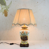 现代新中式陶瓷台灯卧室床头灯 复古简欧手绘油画布艺可调光台灯