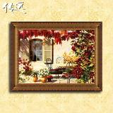 传远纯手绘欧式复古室内花园藤蔓窗台风景油画卧室走廊装饰画包邮