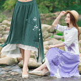 皇家姐妹2016民族风女夏季中式女唐装复古修身汉服 手绘半身裙