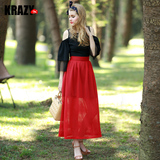 Krazy 高端 网格镂空 复合格纹网纱 廓形感高腰半身长裙 7185