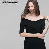 Vero Moda2016冬季新品交叉设计V领短袖修身弹力连衣裙|316461505