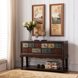 整装美式乡村做旧五斗柜手绘玄关收纳柜欧式实木装饰柜复古玄关桌