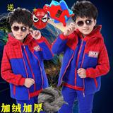 中童女童全棉加绒卫衣蜘蛛侠加厚三件套儿童套装童装男童超人
