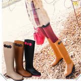 韩版修身高筒雨鞋时尚水鞋女冬季加棉加绒保暖长筒雨靴女厚底防滑