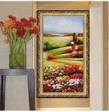 地中海田园风景油画简约欧式纯手绘玄关走廊餐客厅装饰画竖版有框
