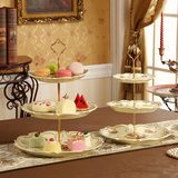 欧式水果盘创意陶瓷三层蛋糕盘下午茶点心架高档现代客厅干果盘