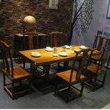 奥坎长方形6人实木原木餐桌新中式整套板式餐桌椅组合大板式餐桌