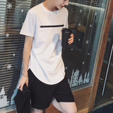 2016夏季日系新款拉链装饰Tee男士圆领港风短袖T恤衫男   包邮