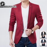 秋季男士休闲商务西服男韩版修身版青春流行红色青年英伦西装外套