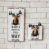 D创意美式复古鹿头木板画软装饰品客厅室内墙壁挂件墙上壁挂墙饰