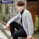 WOOG2005男士浅灰色毛衣男韩版修身2016春季毛衣外套潮流针织开衫