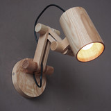 设计师的灯床头欧式卧室宜家个性礼品创意复古木头橡木投石车壁灯