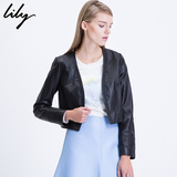 Lily2016春季短款长袖外套羊皮新款修身女装通勤皮衣115110N3402
