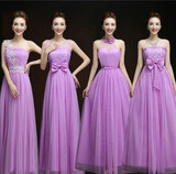 2015短款伴娘礼服韩版长款姐妹裙演出服紫色晚礼服大码礼服