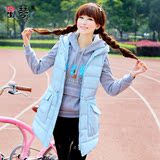 星琴少女冬装2015新款韩版无袖修身初高中学生中长款马甲棉衣外套