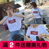 2016夏季新款韩国复古1980数字字母印花宽松短袖圆领T恤女纯棉潮