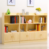 纯实木书柜儿童书架简易自由组合置物架带门储物柜松木小柜子书橱