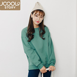 jcoolstory韩国2016春装新款纯色拉链加绒套头宽松卫衣韩版女外套