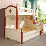 地中海儿童上下床高低床子母床实木床梯柜多功能双层床上下铺
