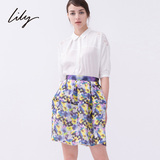 Lily2015夏新款女装纯色勾花镂空五分袖衬衫115250G4165
