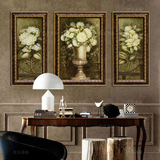 三联美式油画 餐厅手工 手绘定制欧圣花卉 背景墙装饰画 现代客厅
