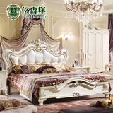 亿森堡 欧式床双人床 1.8米田园高箱实木床 金色法式床真皮公主床