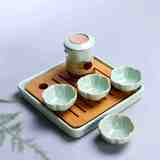 汝窑红花茶茶具陶瓷双耳茶具普洱茶泡茶器旅行便携茶具玻璃冲茶器