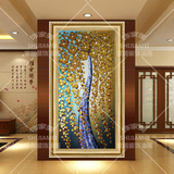 手绘现代油画欧式玄关走廊过道客厅壁画装饰画 招财黄金发财树
