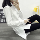 白衬衫女长袖中长款衬衣2015冬季加绒保暖上衣韩范修身显瘦寸衫
